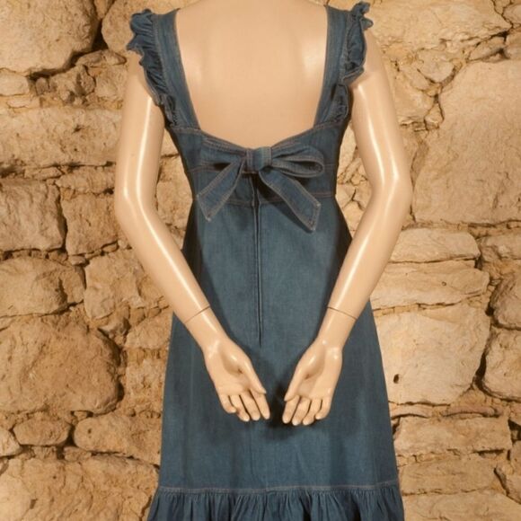 Vintage 60s/70s era Genuine French Vintage Denim Ruffle Dress Size Small - Picture 5 of 12